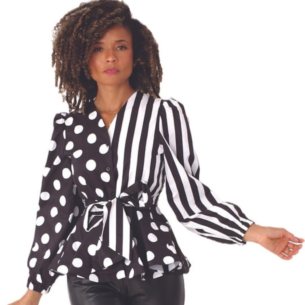 Polka Dot Stripped Retro Button Down Top